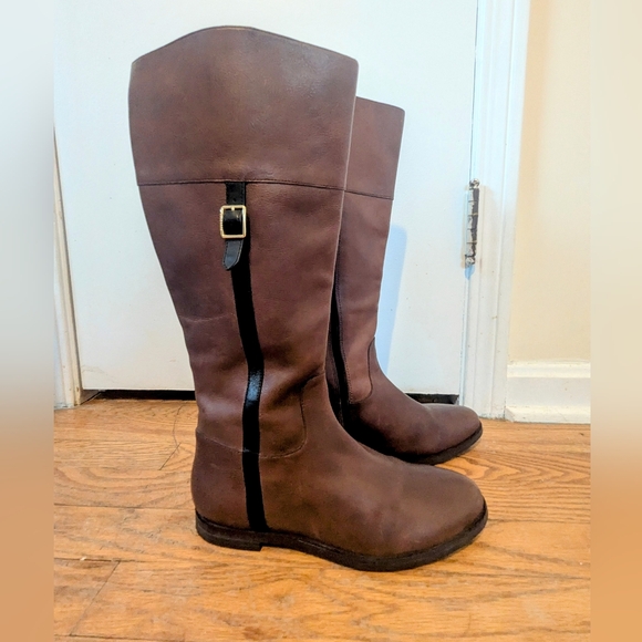Cole Haan Brown And Black Leather Knee-High Riding Boots - Picture 4 of 12